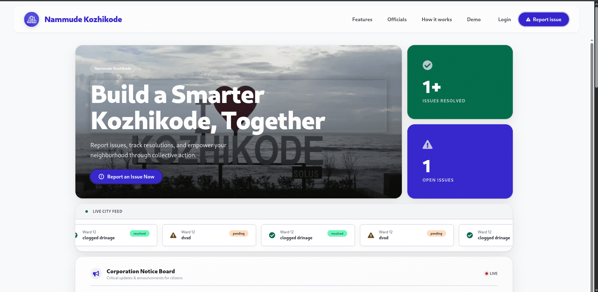 Screenshot of project Nammude Kozhikode
