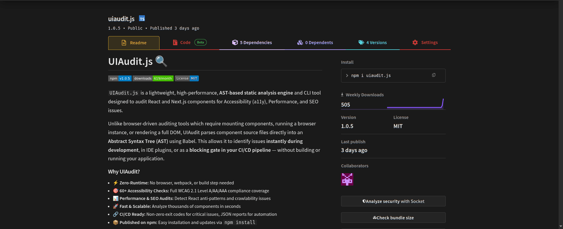 Screenshot of project UIAudit.js